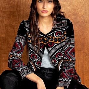 Johnny Was Workshop Black Embroidered Blazer | S